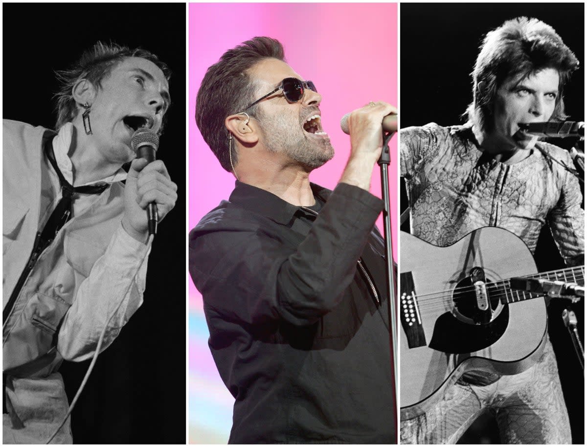 L–R: John Lydon, George Michael, David Bowie (Getty)
