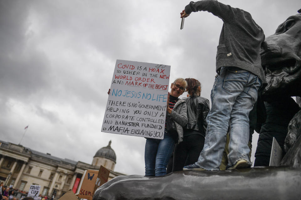 The protest began at noon in Trafalgar Square.