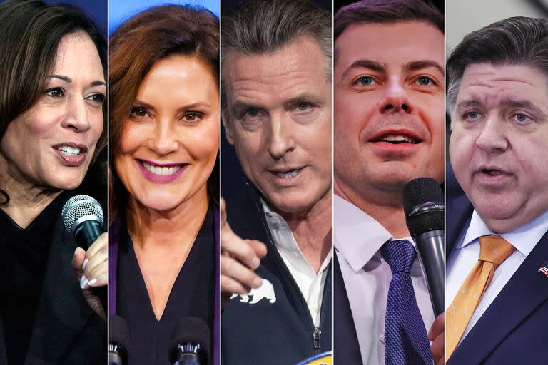 Kamala Harris ,Gretchen Whitmer, Gavin Newsom, JB Pritzker y Pete Buttigieg, algunos de los nombres que podrían ser candidatos a presidente en el partido demócrata.