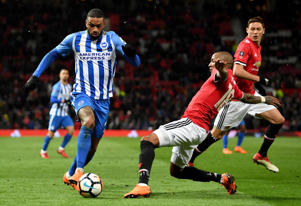 Brighton boy: record signing Jurgen Locadia showed plenty of positive signs in the FA Cup defeat away to Manchester United