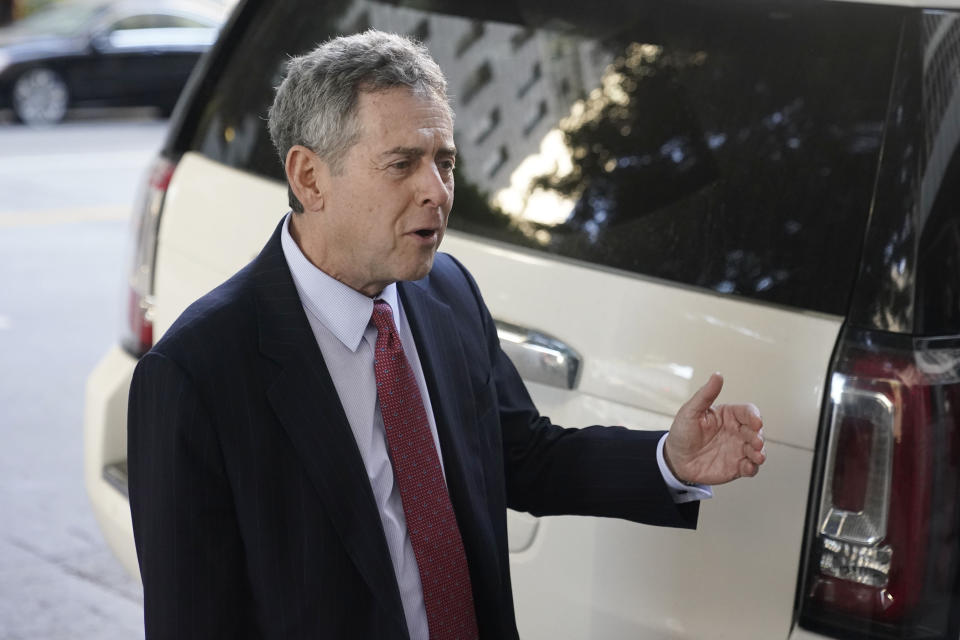 Attorney Mark Werksman, representing Harvey Weinstein, leaves the Los Angeles County Superior Court Monday, Oct. 24, 2022, in Los Angeles. Opening statements began Monday in the disgraced movie mogul's Los Angeles rape and sexual assault trial. (AP Photo/Marcio Jose Sanchez)