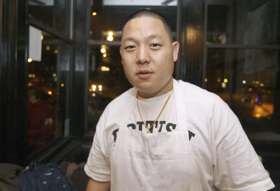 FILE - In this Monday, Feb. 9, 2015 file photo, Eddie Huang poses for a portrait at a restaurant in New York during a Chinese New Year dinner. Inspired by the restaurateur and TV personality's childhood memoir, the sitcom “Fresh Off the Boat” centered on a Taiwanese-Chinese American family living in predominantly white Orlando, Fla., in the '90s. It was the first network TV comedy with an all-Asian cast since Margaret Cho's “All-American Girl” premiered 20 years earlier. (Photo by Donald Traill/Invision/AP)