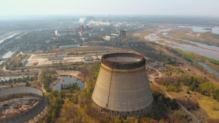Une vue aérienne de la centrale nucléaire de Tchernobyl en Ukraine.