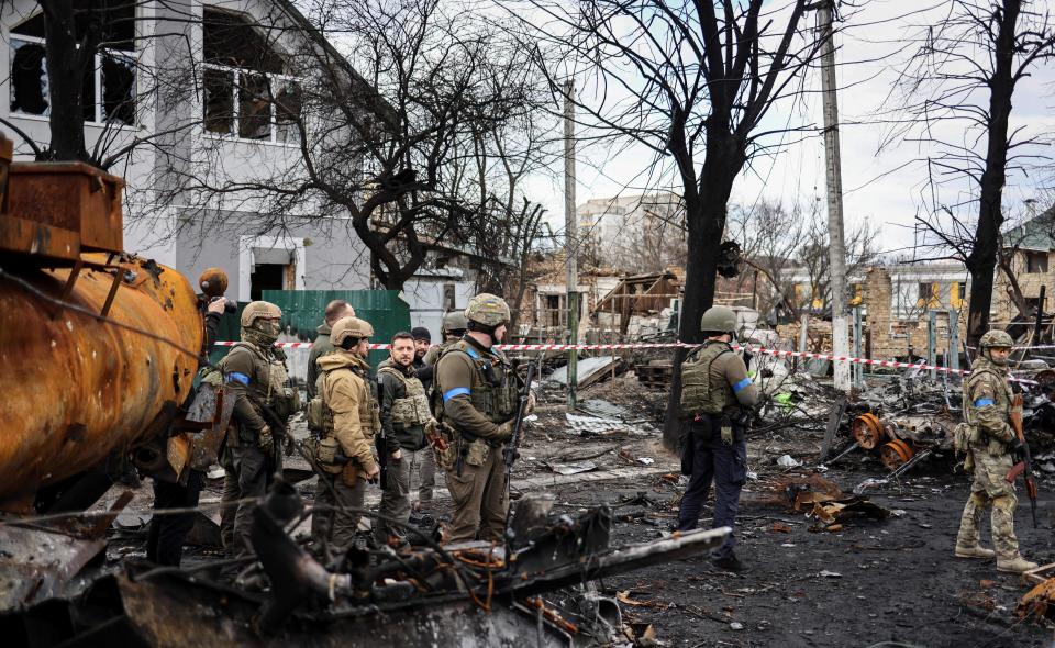 Ukrainian President Volodymyr Zelensky in the city of Bucha. 