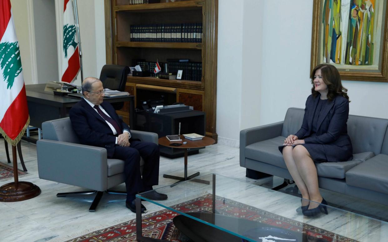Lebanon's President Michel Aoun meets with U.S. Ambassador to Lebanon Dorothy Shea at the presidential palace in Baabda - Dalati Nohra/Handout via REUTERS