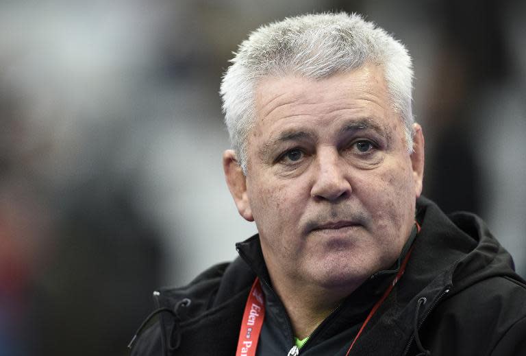 Wales' head coach Warren Gatland looks on prior to the Six Nations international rugby union match between France and Wales on February 28, 2015 at the Stade de France in Saint-Denis, north of Paris