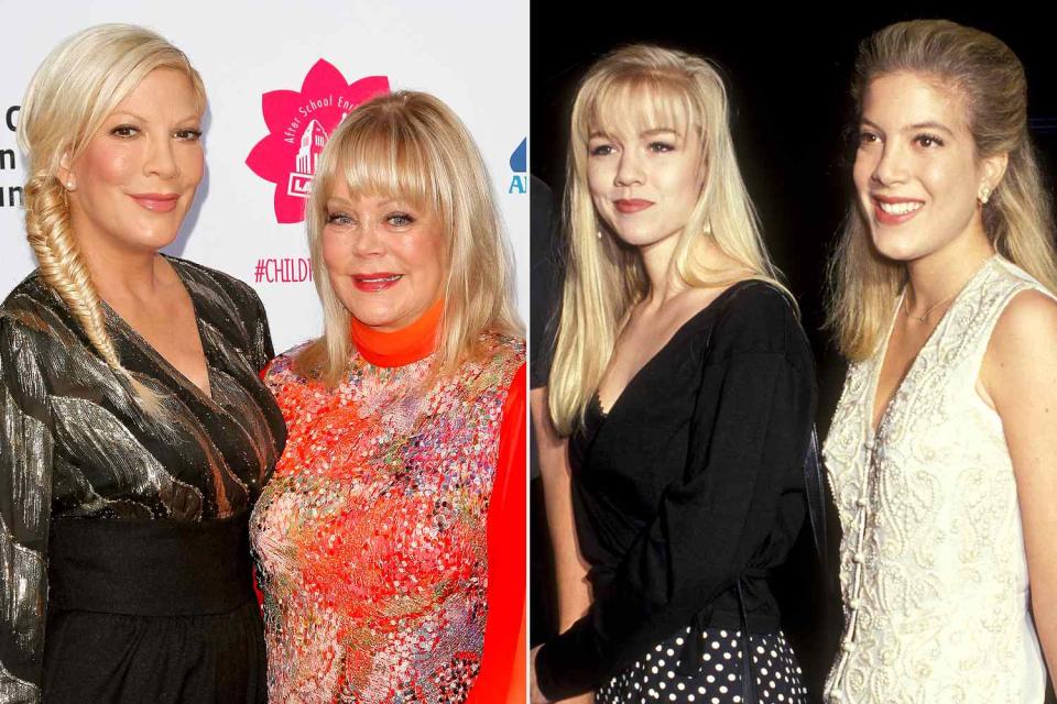 <p>Tibrina Hobson/Getty; Ron Galella/Ron Galella Collection via Getty</p> Tori Spelling with her mom Candy (left) and Spelling with Jennie Garth years ago 