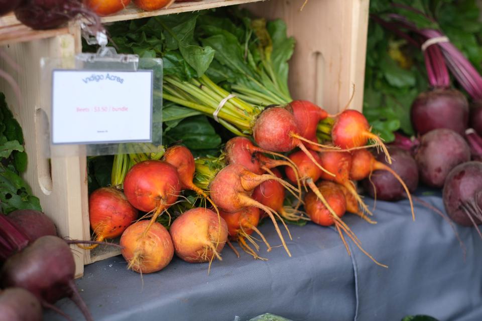 Beets are seen on June 5, 2021, at Indigo Acres tent at the Edmond Farmers Market.