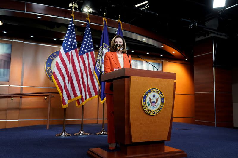 U.S. House Speaker Nancy Pelosi holds weekly news conference with Capitol hill reporters in Washington