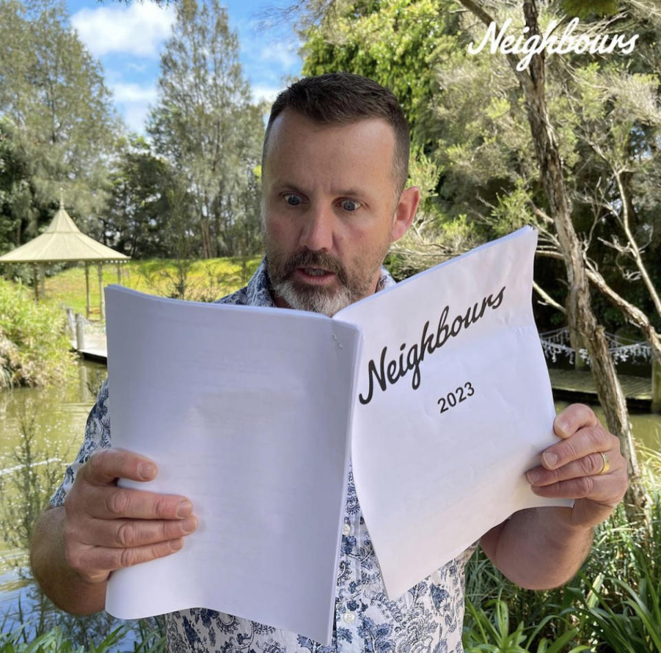 Ryan Moloney, who plays Toadie on Neighbours, gets a first look at the new scripts for promo shots