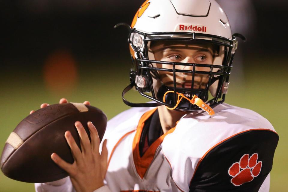 Maynard/AMSA sophomore quarterback Dylan Gallo throws the ball during the football game against Hudson at Hudson High School on Sep. 30, 2022.