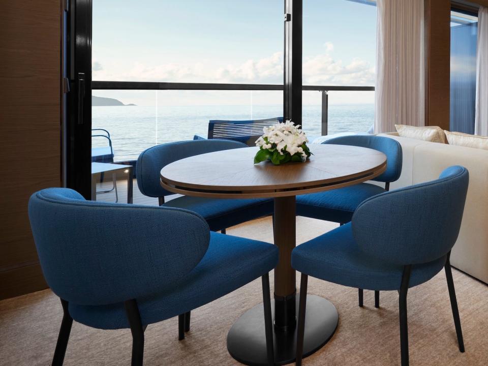 A room aboard the Ritz-Carlton Yacht Collection's Evrima