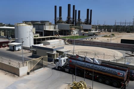 Fuel tanker arrives at the Gaza power plant, in the central Gaza Strip