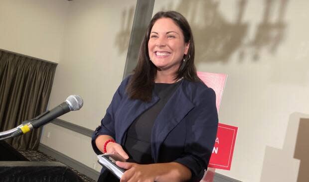 Jenica Atwin greets supporters in Fredericton after being declared the riding's winner in the 2021 federal election. (Jacques Poitras/CBC - image credit)