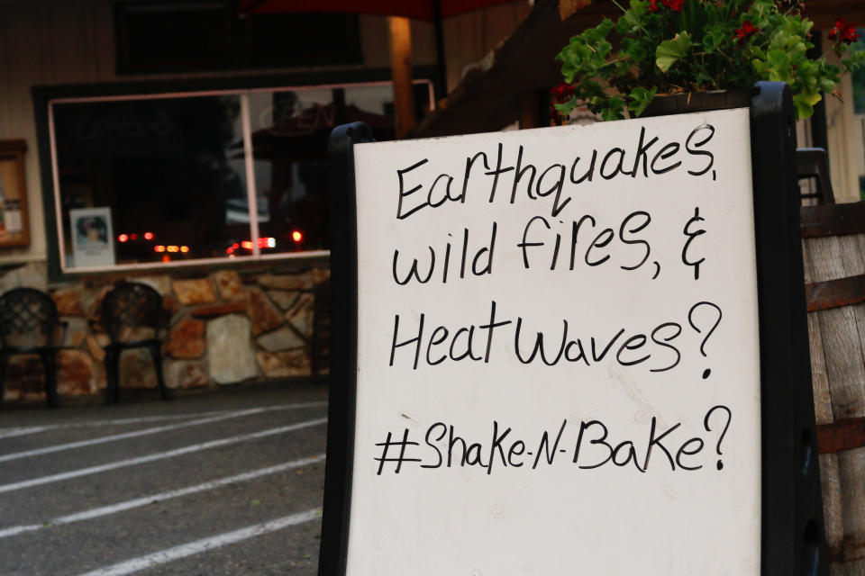 Local businesses try to maintain a sense of humor as the Tamarack fire burns on July 17.