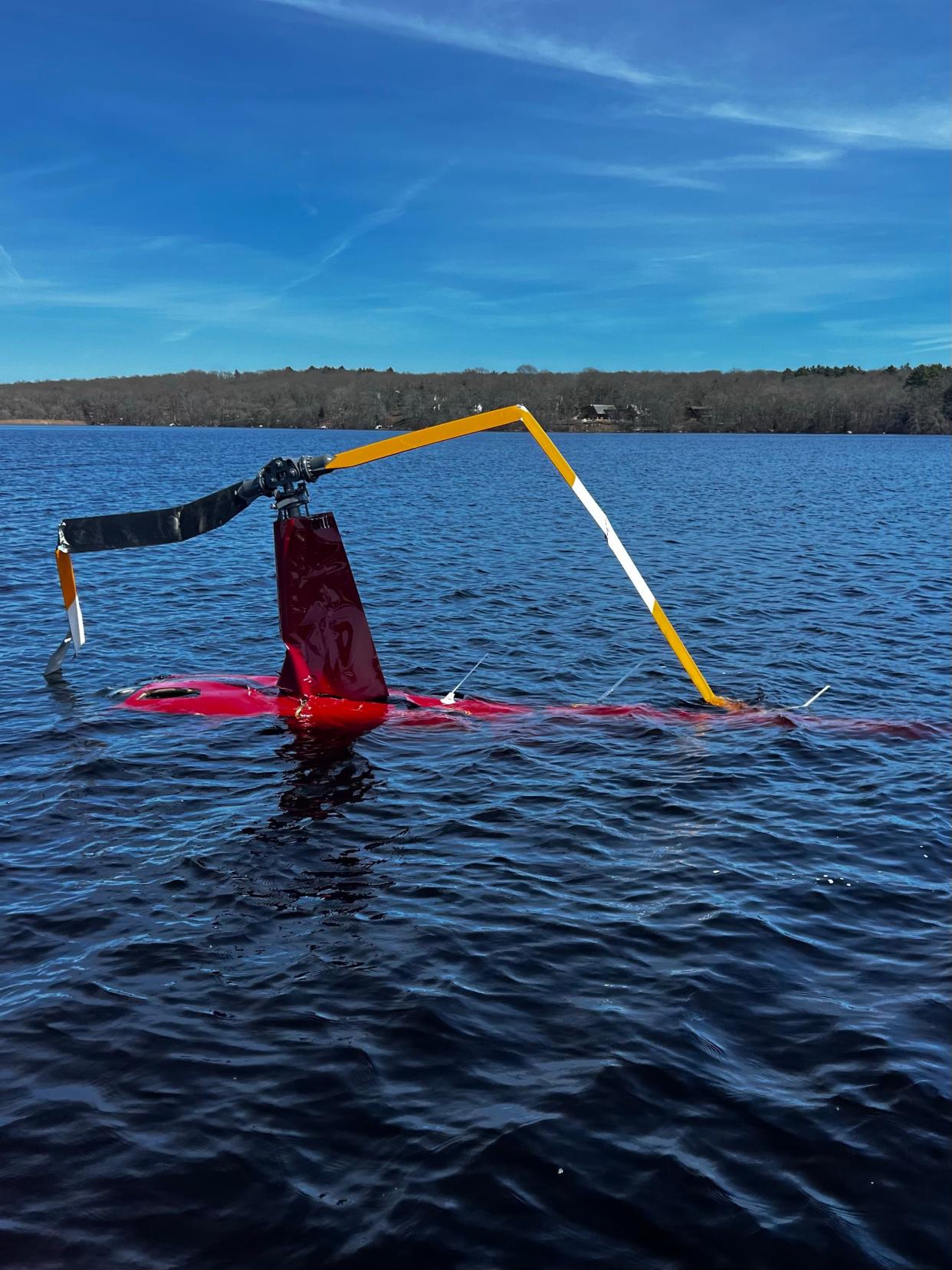 The R44 helicopter sank after a crash landing into Worden Pond in South Kingstown. The helicopter was being used in the testing of altitude sensors for REGENT Craft to develop its seaglider, a high-speed, very low-altitude vehicle they seek to deploy as a coastal water taxi.