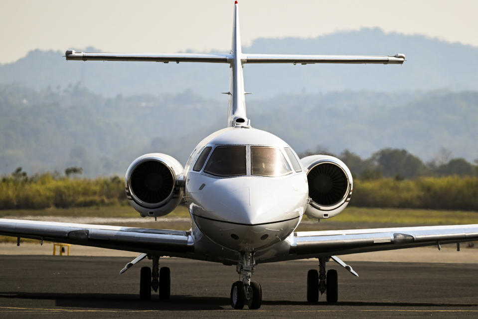 A private jet on the runway