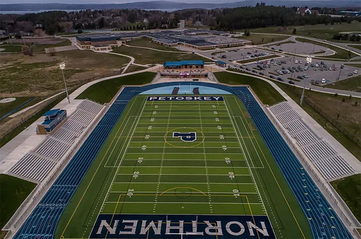 Northmen Stadium and Petoskey High School are seen from this aerial photo. There are five candidates running to fill the three open seats on the Public Schools of Petoskey Board of Education.