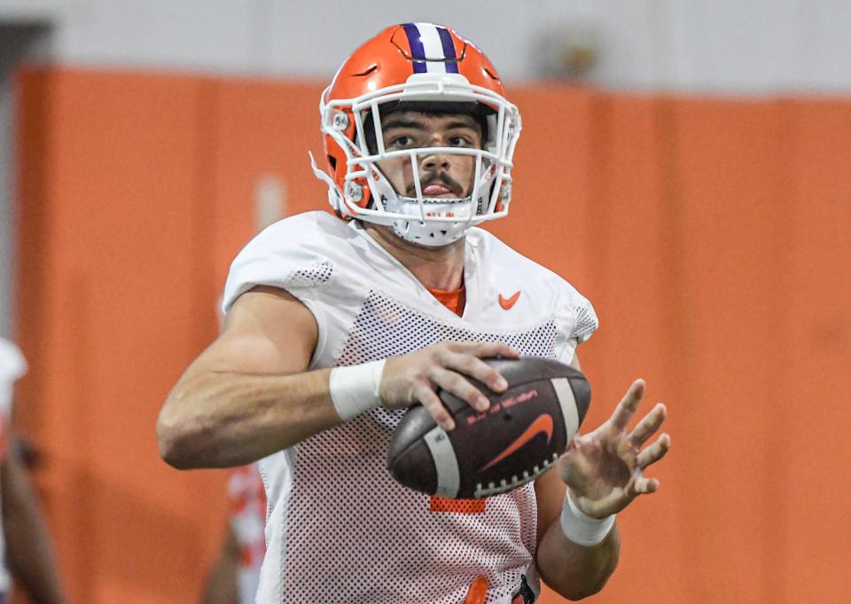 Clemson running back Will Shipley (1) during practice at the Poe Indoor Facility in Clemson Monday, August 8, 2022. 