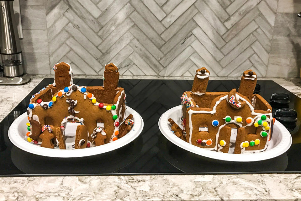 Gingerbread mosques made by the Dewji family, complete with minarets and M&Ms. (Sakinah Dewji)