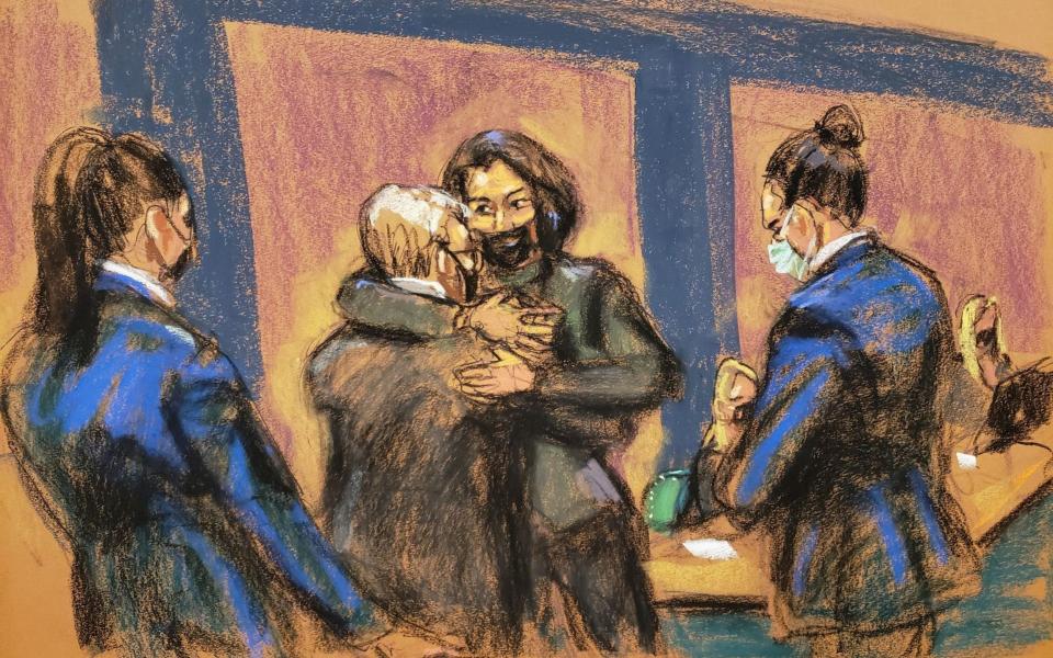 Ghislaine Maxwell hugs her lawyer Bobbi Sternheim during the sex trafficking trial - Jane Rosenberg/Reuters