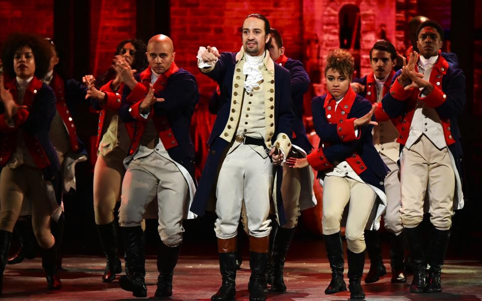 Lin-Manuel MIranda and the cast of Hamilton performing at the Tonys, 2016 - Getty