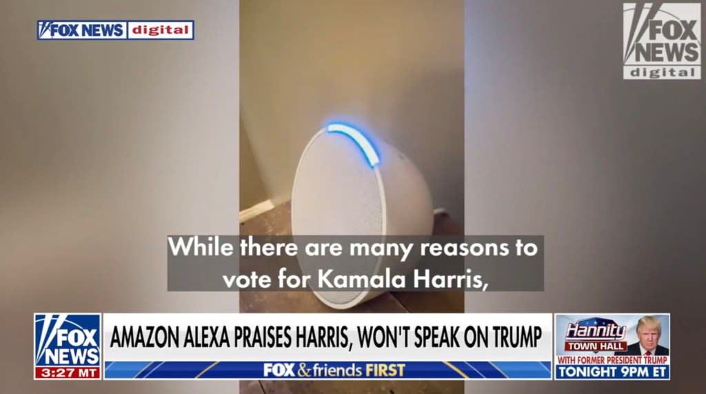 Alexa offered reasons when asked to vote for Harris. Fox News