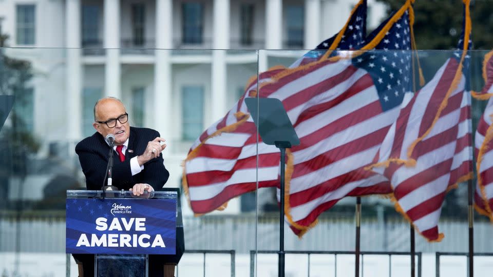 Rudy Giuliani speaks from The Ellipse near the White House on January 6, 2021. - Brendan Smialowski/AFP/Getty Images