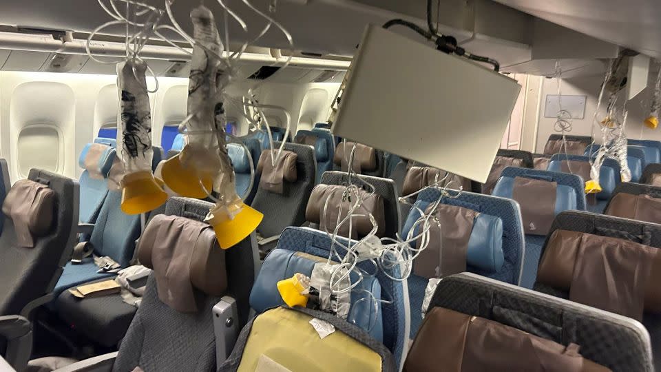 The interior of Singapore Airline flight SQ321 is pictured after an emergency landing at Bangkok's Suvarnabhumi International Airport, Thailand, on May 21. - Reuters