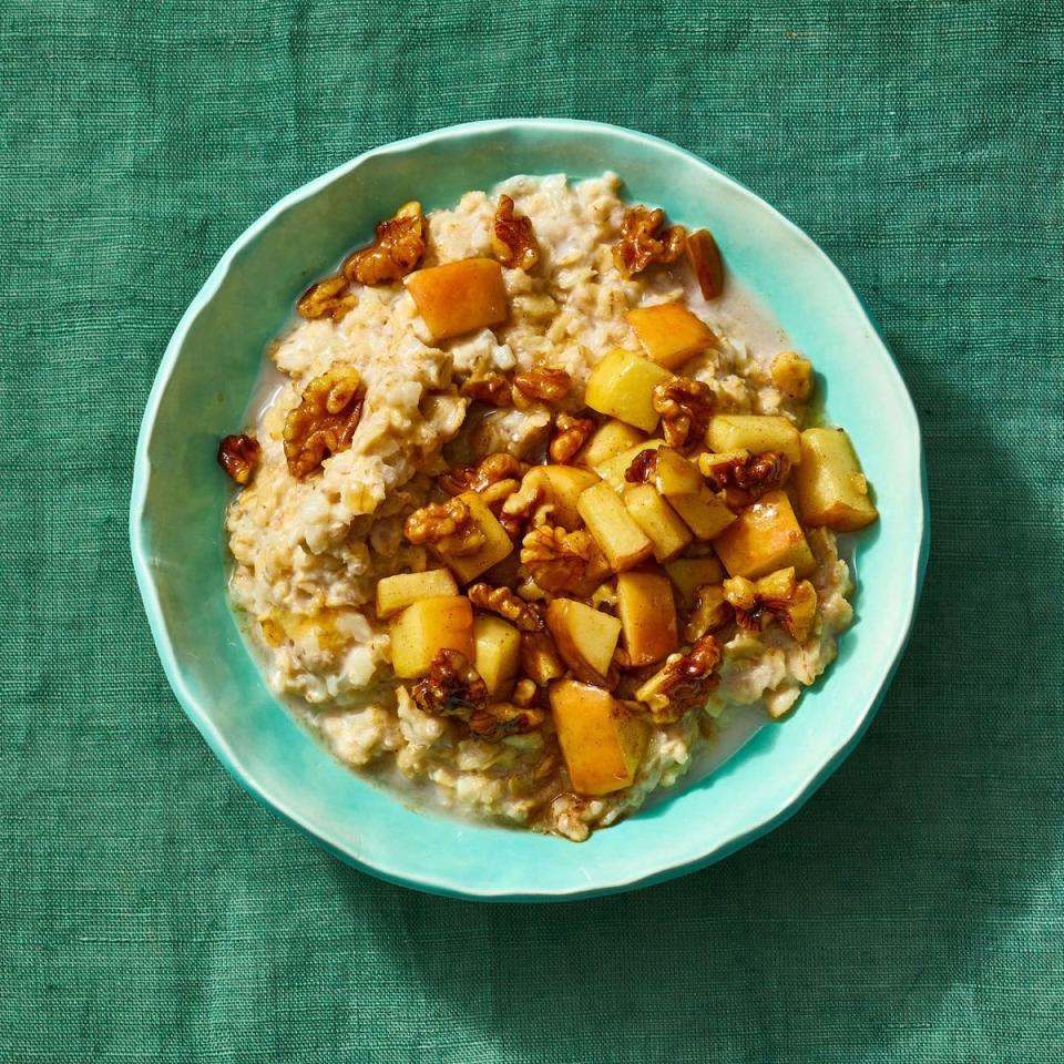 cauliflower oatmeal with sautéed apples and walnuts