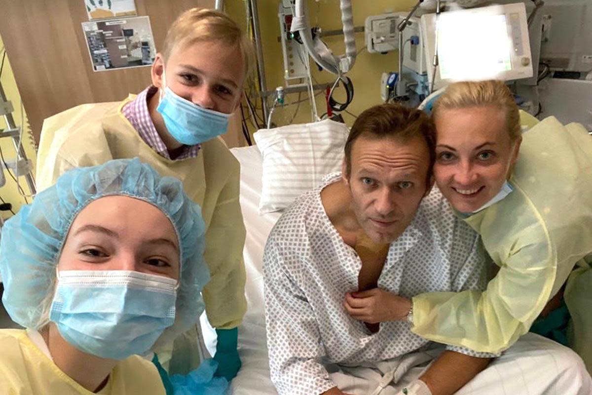 Russian opposition leader Alexei Navalny with his family in a Berlin hospital (Alexei Navalny/Instagram/AFP)