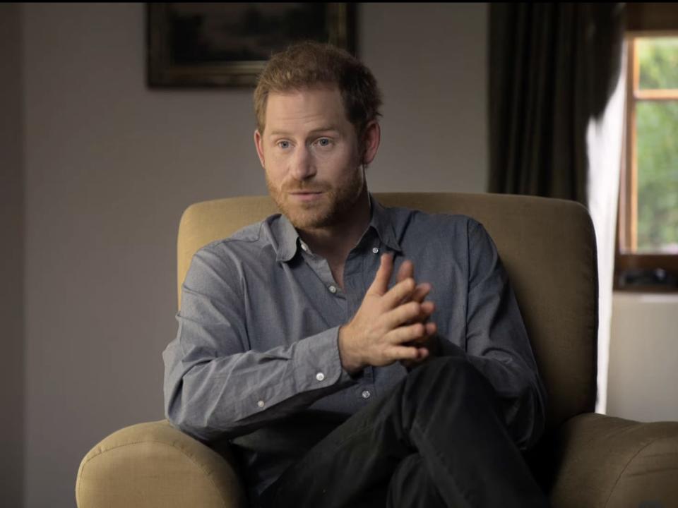 Prince Harry speaks with Oprah in a scene from 'The Me You Can't See'