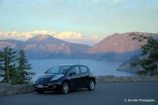 Nissan Leaf electric car at Crater Lake, Oregon [image: C. Bonville Photography]