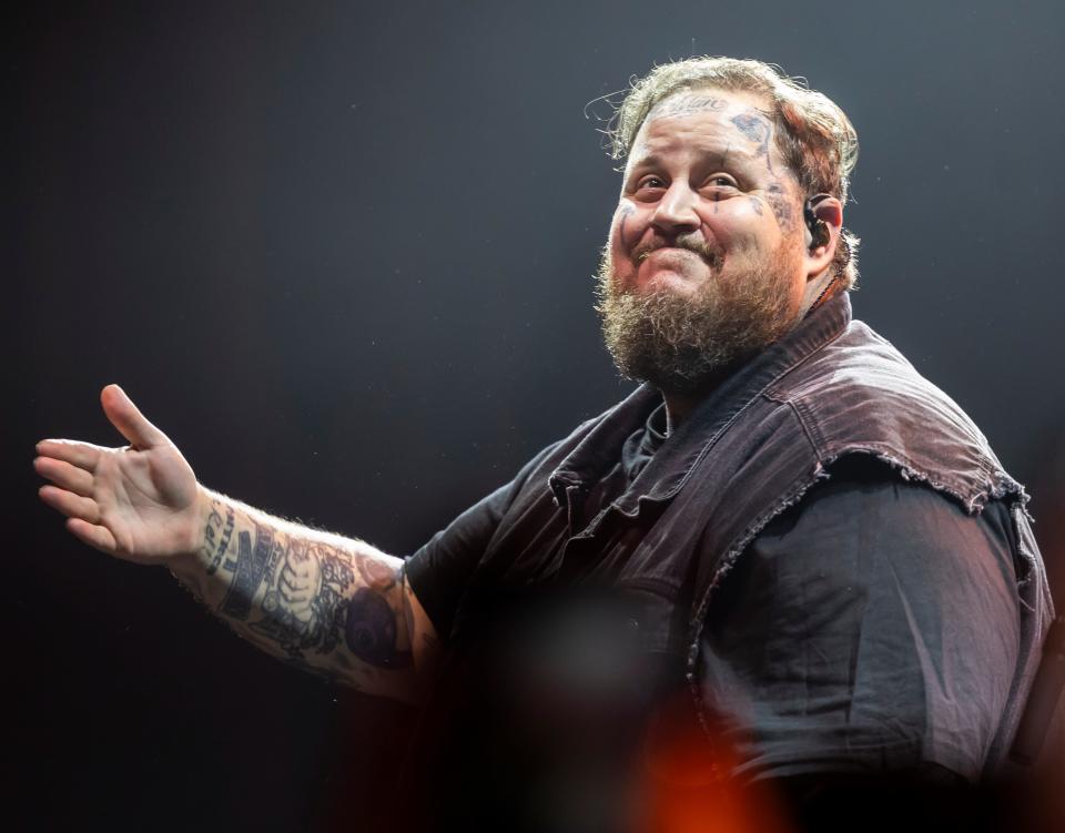 Jelly Roll performs during the “Tight Ends & Friends” concert at Brooklyn Bowl Tuesday, June 18, 2024 in Nashville, Tenn.