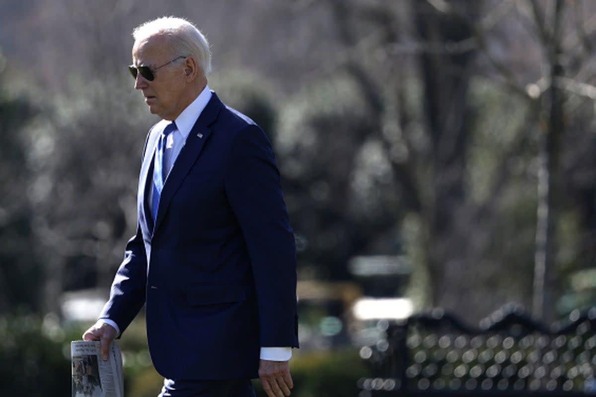 President Joe Biden walks towards to the Marine One prior to a South Lawn departure from the White House on February 7, 2024 in Washington, DC (Getty Images)