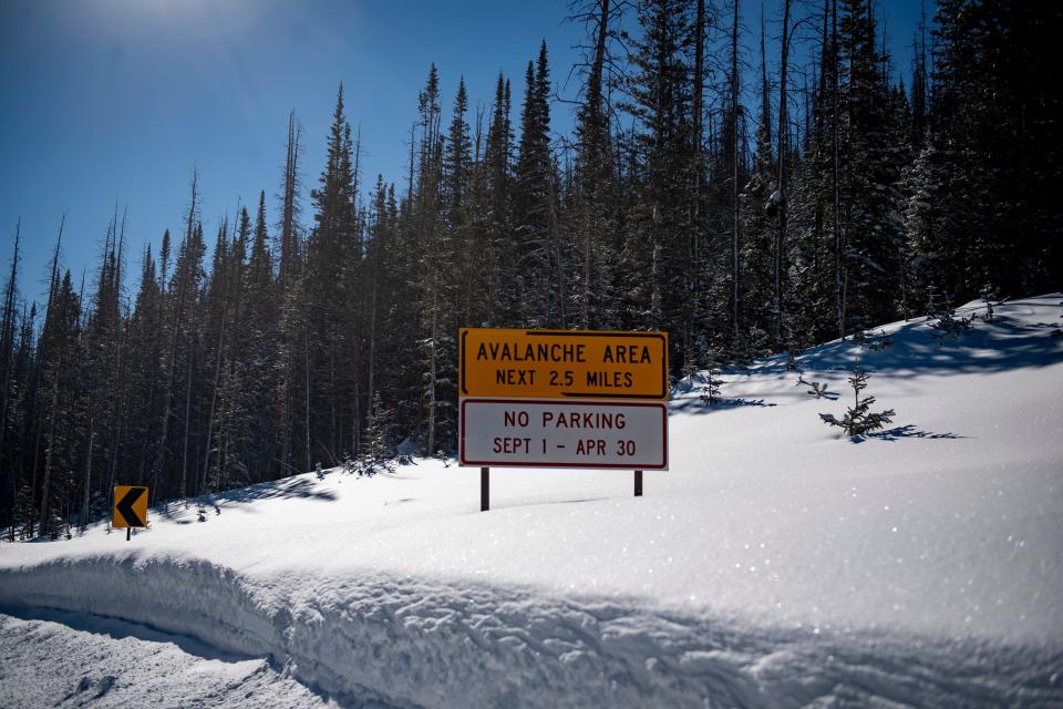 A sign warning of avalanche danger is posted at the top of Cameron Pass in this file photo taken Jan. 15, 2022.