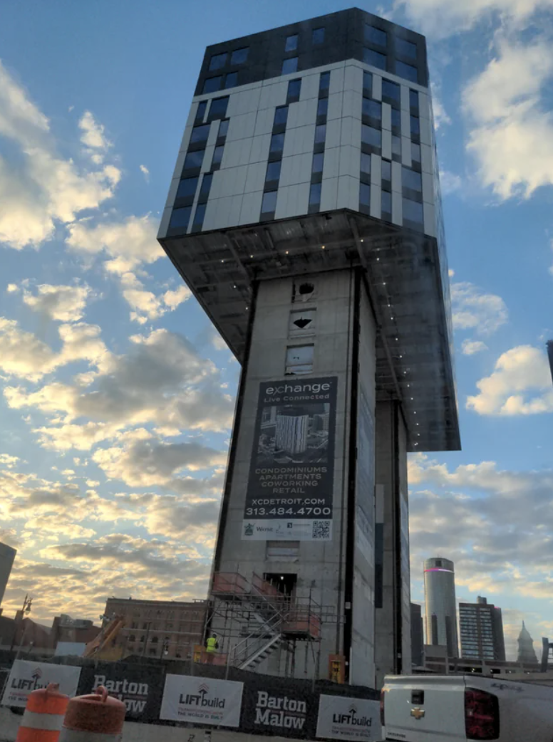 A building being built from the top down