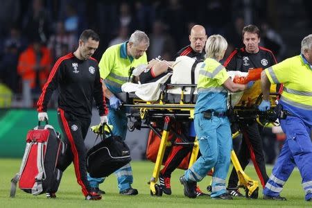Football - PSV Eindhoven v Manchester United - UEFA Champions League Group Stage - Group B - Philips Stadion, Eindhoven, Netherlands - 15/9/15 Manchester United's Luke Shaw is stretchered off after sustaining an injury Action Images via Reuters / Andrew Couldridge Livepic