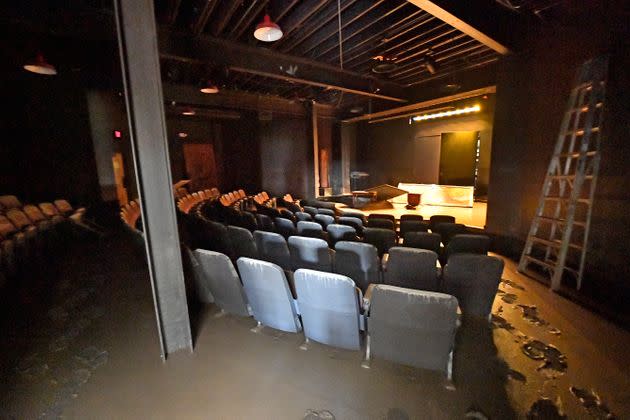 Appalshop's theater, where flooding submerged all but the top two rows of seats under at least 6 feet of water. (Photo: Timothy D. Easley/AP)