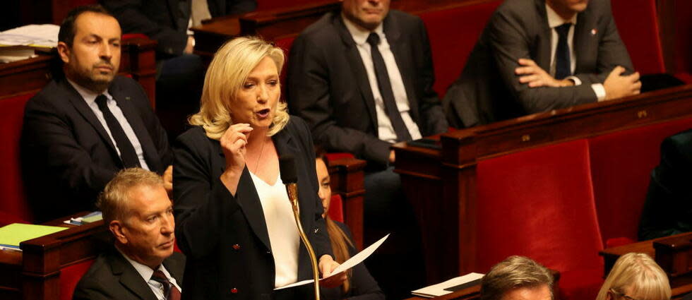 La cheffe de file des députés RN, Marine Le Pen, a assuré que « la suspecte de cet acte barbare n'aurait pas dû se trouver sur notre territoire ».  - Credit:LP/Olivier Lejeune / MAXPPP / PHOTOPQR/LE PARISIEN/MAXPPP