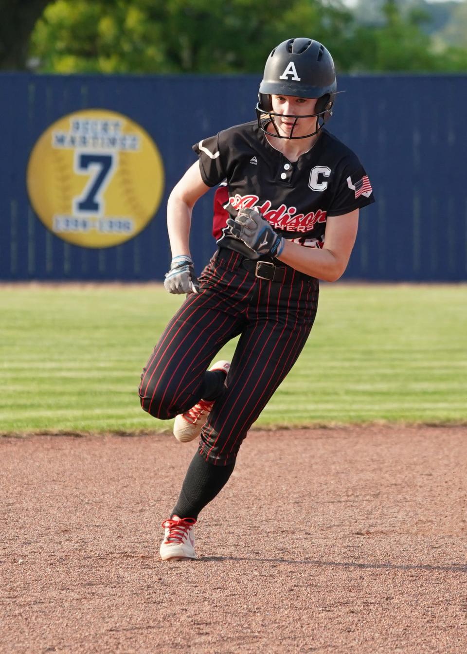 Addison's Kahlen Wheaton runs the bases during the 2023 Lenawee County Softball All-Star game at Siena Heights.