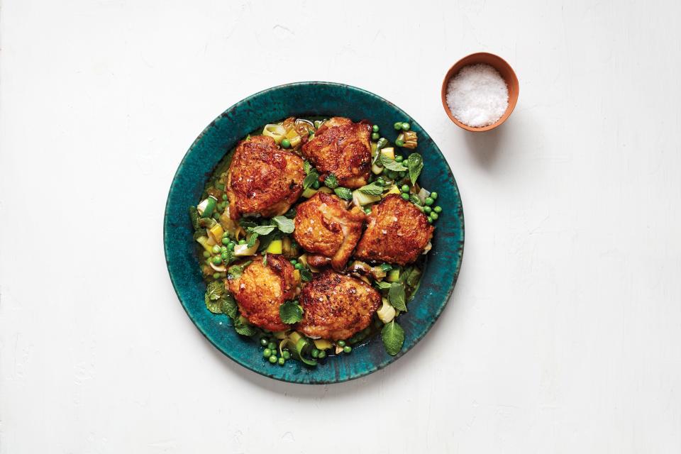 Roast Chicken Thighs with Peas and Mint