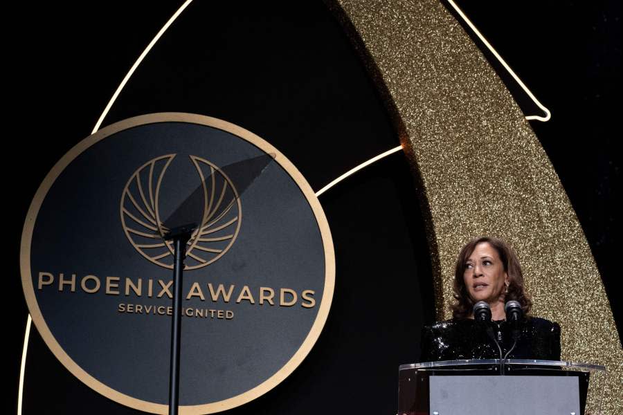 US Vice President Kamala Harris speaks during the Phoenix Awards Dinner at the Washington Convention Center in Washington, DC on October 1, 2022. (Photo by Brendan Smialowski / AFP) (Photo by BRENDAN SMIALOWSKI/AFP via Getty Images)