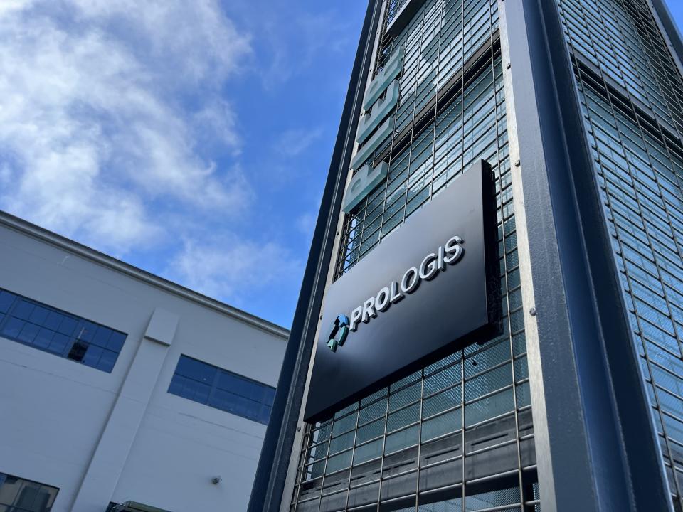 Exterior view of a Prologis office building with company signage, set against a blue sky with clouds, San Francisco, California, August 17, 2023. (Photo by Smith Collection/Gado/Getty Images)