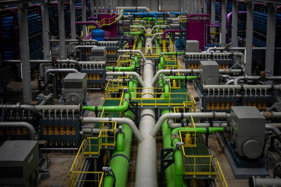 A pipeline that transports seawater to filters at Europe’s largest desalination plant for drinking water in Spain (The Associated Press)