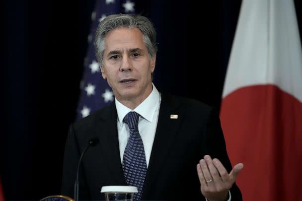 PHOTO: Secretary of State Antony Blinken speaks during a news conference after meeting with top Japanese Ministers at the U.S. State Department, on July 29, 2022, in Washington, D.C. (Drew Angerer/Getty Images)