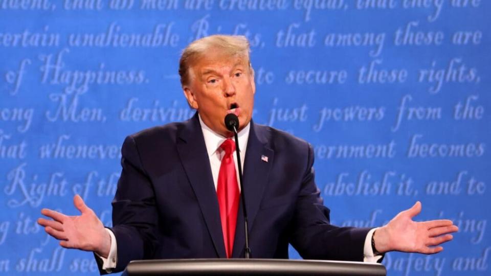 President Donald Trump participates in his second against Democratic presidential nominee Joe Biden at Belmont University, the last exchange between the two candidates before the Nov. 3 election. (Photo by Justin Sullivan/Getty Images)