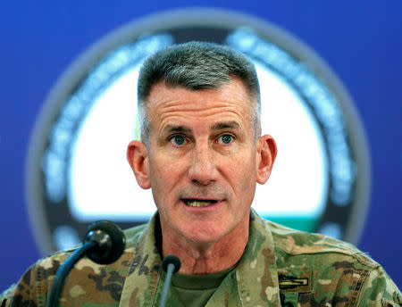 U.S. Army General John Nicholson, Commander of Resolute Support forces and U.S. forces in Afghanistan, speaks during a news conference in Kabul, Afghanistan November 20, 2017. REUTERS/Mohammad Ismail