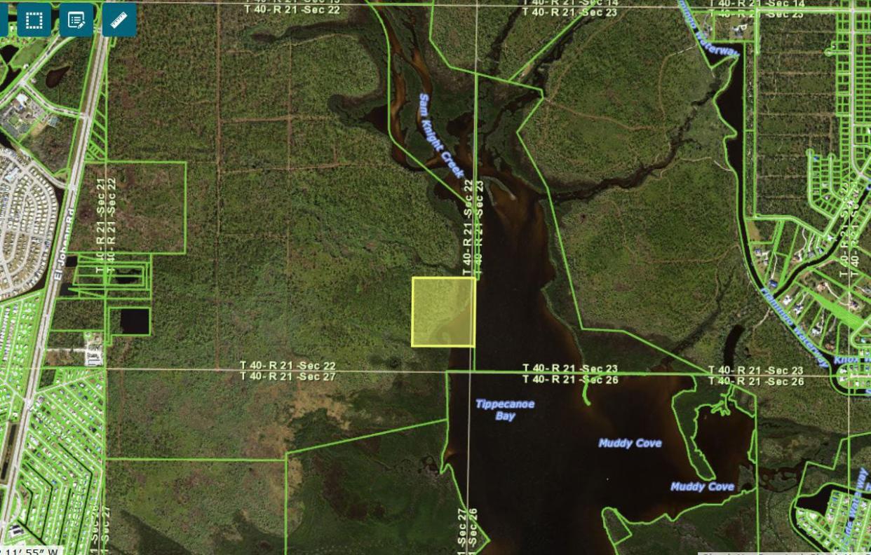 This map shows the location of the new 20-acre protection area at Charlotte Harbor Preserve State Park. It is at the mouth of Tippecanoe Bay on Sam Knight Creek, a tributary to Charlotte Harbor.