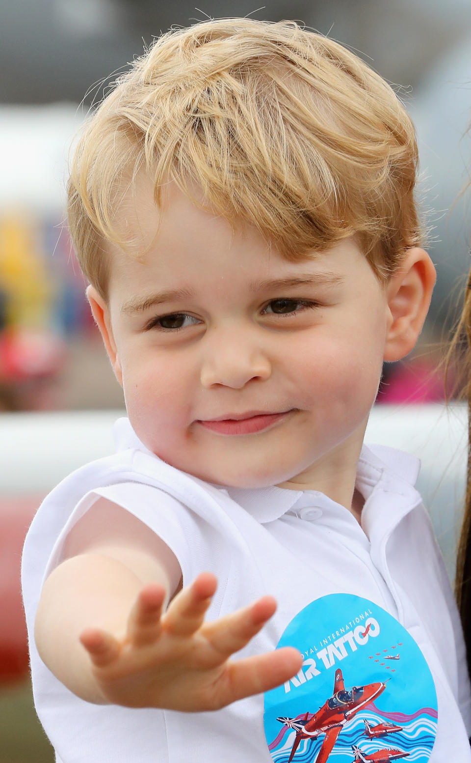 FAIRFORD, WALES - JULY 08:  Prince George waves during a visit to the Royal International Air Tattoo at RAF Fairford on July 8, 2016 in Fairford, England.  (Photo by Chris Jackson/Getty Images)